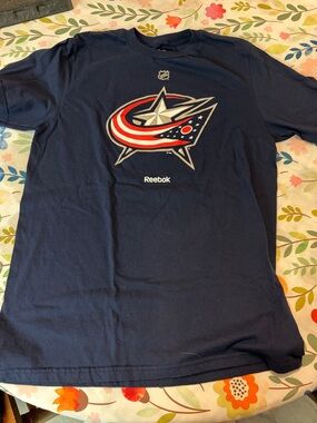 Reebok Navy Blue Columbus Blue Jackets Logo Short Sleeve Tee Adult Medium